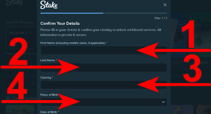 KYC at Stake Crash Step 1