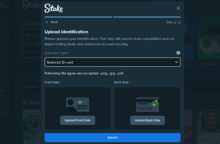 KYC at Stake Crash Step 2