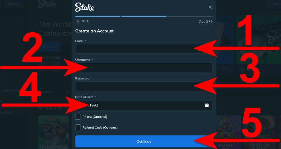 Register at Keno Stake Step2