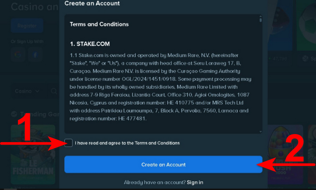Stake Dice Registration Step 2